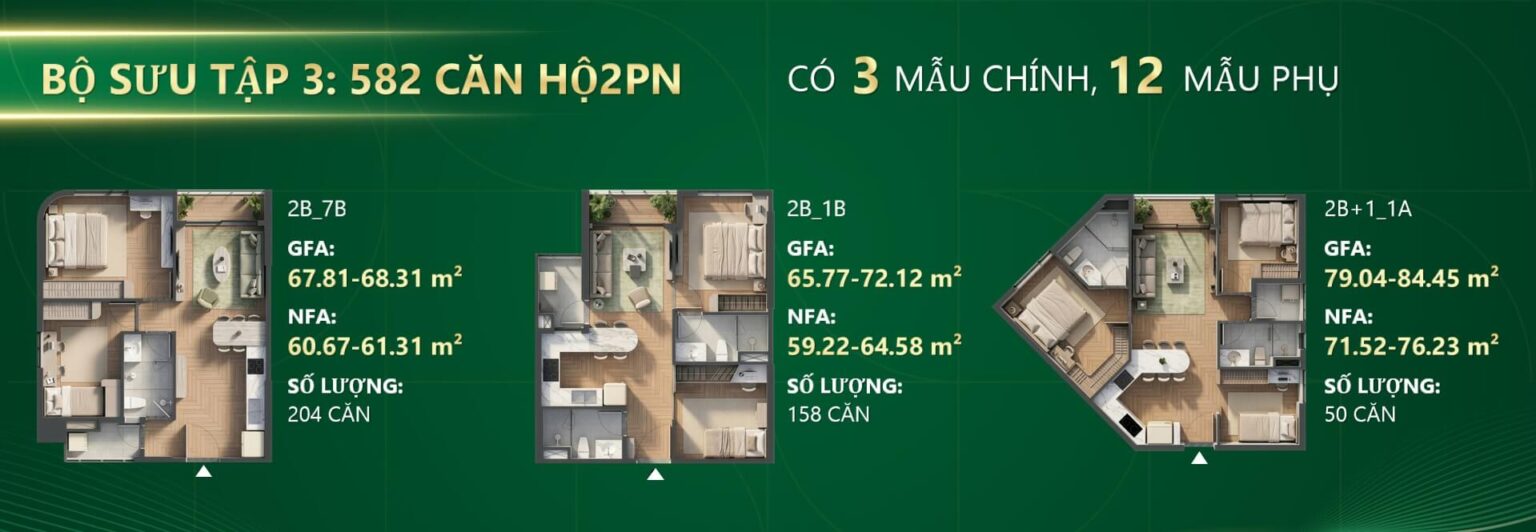 Căn 2PN: 65 – 76 m²