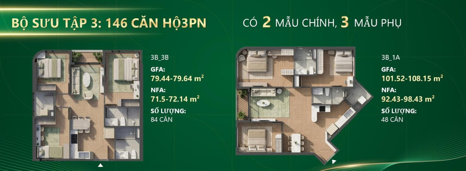 Căn 3PN: 81 – 105 m²